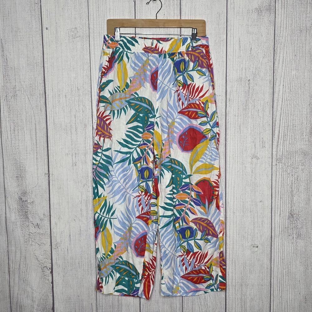 C&C California Linen Tropical Print Wide Leg Pants Colorful Beachy, Size Large